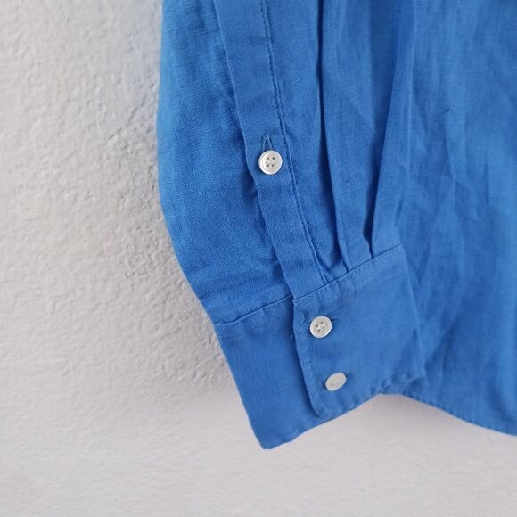 J. Crew Linen-blend button-up blue shirt size 00 - Picture 4 of 5